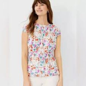 NWT Ann Taylor Floral Smocked Waist Top